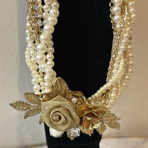Pearl, diamond and gold costume jewelry necklace